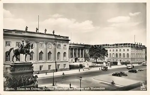 AK / Ansichtskarte Berlin Unter den Linden Denkmal Friedrichs des Grossen mit Universitaet Berlin