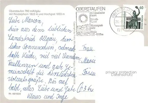 AK / Ansichtskarte Oberstaufen Rindalphorn Hochgrat Oberstaufen