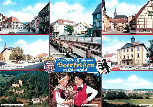 AK / Ansichtskarte Beerfelden_Odenwald Markt evangelische Kirche Tracht  Beerfelden Odenwald