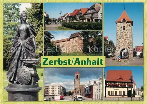 AK / Ansichtskarte Zerbst Denkmal Katharina II. Geschaeftsstrasse Breite Markt Gildehaus Zerbst