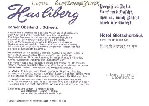 AK / Ansichtskarte Hasliberg Hotel Gletscherblick Hasliberg