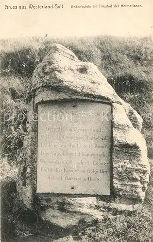 AK / Ansichtskarte Westerland_Sylt Gedenkstein Friedhof Heimatlose Westerland_Sylt