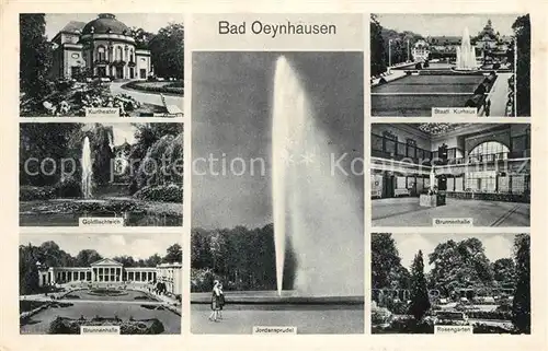 AK / Ansichtskarte Bad_Oeynhausen Kurtheater Goldfischteich Brunnenhalle Jordansprudel Kurhaus Rosengarten Bad_Oeynhausen