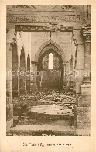 AK / Ansichtskarte Sainte_Marie_a_Py Im WK1 beschaedigte Kirche Inneres Sainte_Marie_a_Py