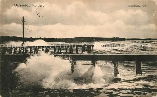 AK / Ansichtskarte Kolberg_Ostseebad_Kolobrzeg Stuermische Brandung Kolberg_Ostseebad