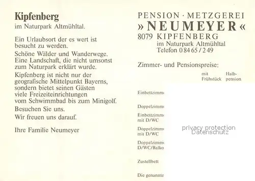Kipfenberg_Oberbayern Pension Metzgerei Neumeyer Kipfenberg Oberbayern