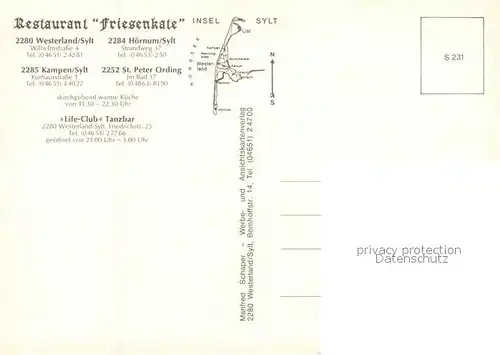 AK / Ansichtskarte Insel_Sylt Restaurant Friesenkate in Kampen Hoernum Westerland St. Peter Ording Insel_Sylt