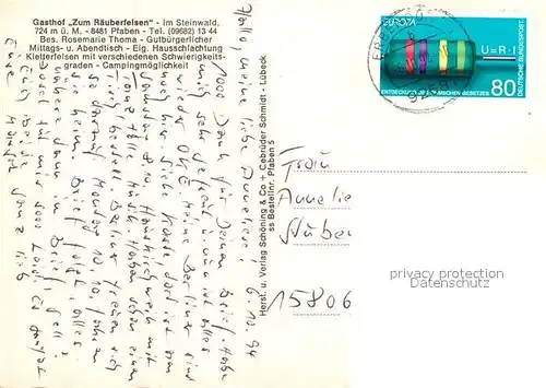 AK / Ansichtskarte Pfaben Gasthaus Zum Raeuberfelsen Pfaben