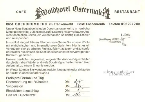 AK / Ansichtskarte Oberbrumberg Waldhotel Ostermaier Langlauf Tanzen Oberbrumberg
