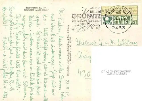 AK / Ansichtskarte Eutin Rosenstadt Seehotel Voss Haus Eutin