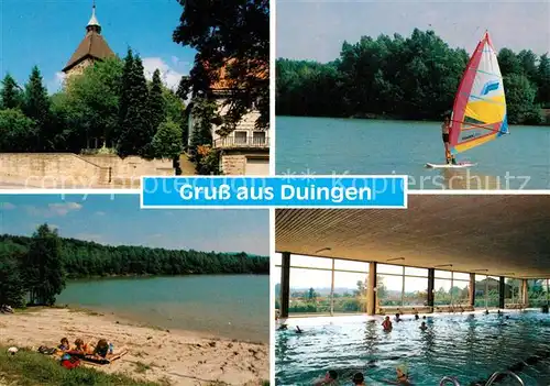 AK / Ansichtskarte Duingen Strand Hallenbad Surfer Kirche Duingen