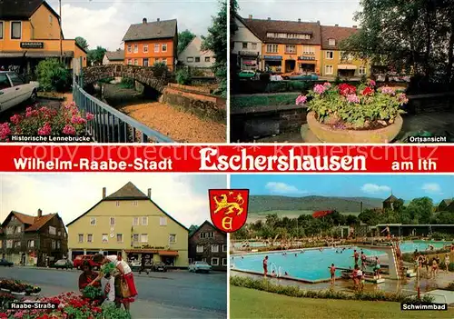 AK / Ansichtskarte Eschershausen_Uslar Lennebruecke Schwimmbad Raabe Strasse Ortsansicht Eschershausen_Uslar