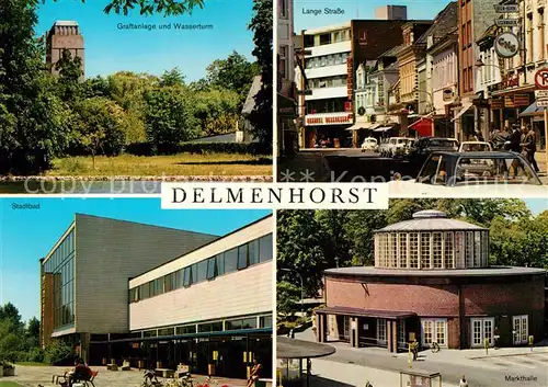 AK / Ansichtskarte Delmenhorst Graftanlagen Wasserturm Lange Strasse Stadtbad Markthalle Delmenhorst