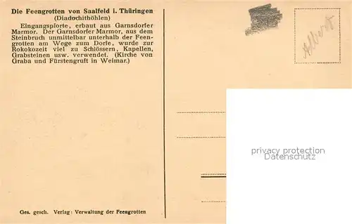 AK / Ansichtskarte Saalfeld_Saale Eingang in die Feengrotten Diadochithoehlen Saalfeld_Saale