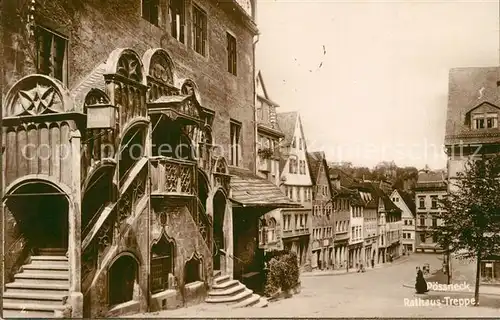 AK / Ansichtskarte Poessneck Innenstadt Rathaustreppe Poessneck