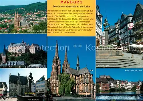 AK / Ansichtskarte Marburg_Lahn Marktplatz Rathaus Landgrafenschloss Elisabethkirche Marburg_Lahn