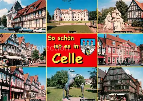 AK / Ansichtskarte Celle_Niedersachsen Bomann Museum Schloss Hoeppener Haus Strechinell Haus Franzoesischer Garten Celle_Niedersachsen