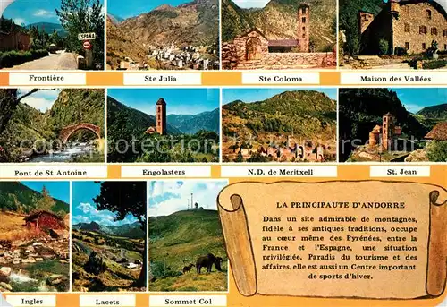 AK / Ansichtskarte Andorra_La_Vella Frontiere Saint Julia Coloma Anoine Jean Ingles Laceta Maison des Vallees Andorra_La_Vella