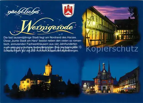 AK / Ansichtskarte Wernigerode_Harz Schloss Rathaus Nachtaufnahmen Wernigerode Harz