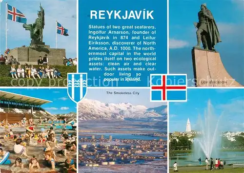 AK / Ansichtskarte Reykjavik Denkmal Leif Ericsson Smokeless City Strand  Reykjavik