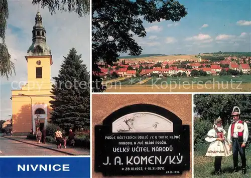AK / Ansichtskarte Tschechien_Region Nivnice Kirche Panorama Trachtenpaar Tschechien Region