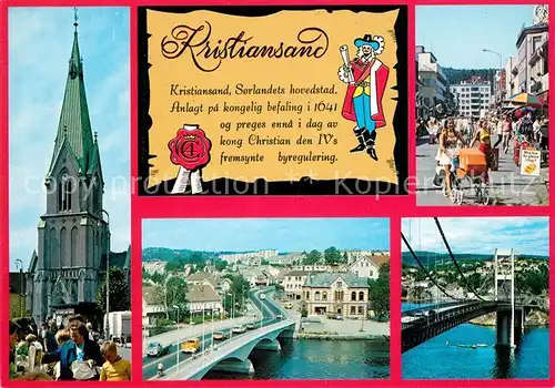 AK / Ansichtskarte Kristiansand Kirche Stadtansichten Bruecke Kristiansand