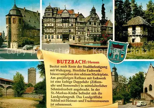 AK / Ansichtskarte Butzbach Schloss Brunnen Fachwerkhaeuser Wehrgang Rathaus Butzbach