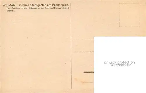 AK / Ansichtskarte Weimar_Thueringen Goethes Stadtgarten am Frauenplan Pavillon Goethes Steinsammlung Weimar Thueringen