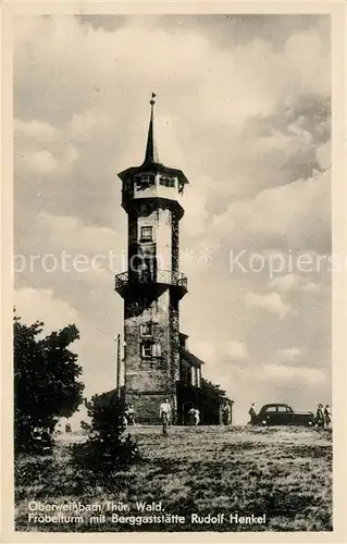 AK / Ansichtskarte Oberweissbach Froebelturm mit Berggaststaette Rudolf Henkel Oberweissbach