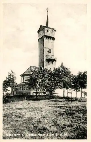 AK / Ansichtskarte Oberweissbach Froebelturm mit Berggaststaette Rudolf Henkel Oberweissbach