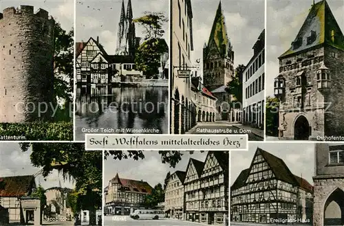 AK / Ansichtskarte Soest_Arnsberg Kattenturm Grosser Teich Wiesenkirche Rathaus Dom Osthofentor Jacobitor Markt Freiligrathhaus Fachwerk Soest_Arnsberg