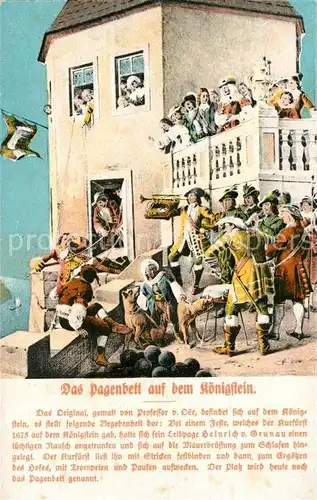 AK / Ansichtskarte Koenigstein_Saechsische_Schweiz Pagenbett auf dem Koenigstein Festung Kuenstlerkarte Koenigstein_Saechsische