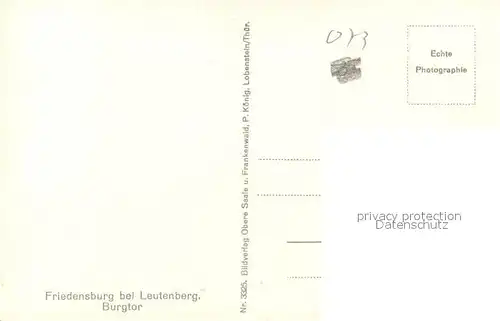 AK / Ansichtskarte Leutenberg_Thueringen Friedensburg Burgtor Leutenberg Thueringen