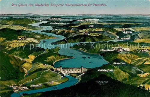 AK / Ansichtskarte Edertalsperre Gebiet der Waldecker Talsperre aus der Vogelschau Kunstdruckkarte No 2 Edertalsperre