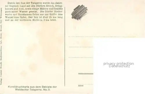 AK / Ansichtskarte Edertalsperre Gebiet der Waldecker Talsperre aus der Vogelschau Kunstdruckkarte No 2 Edertalsperre