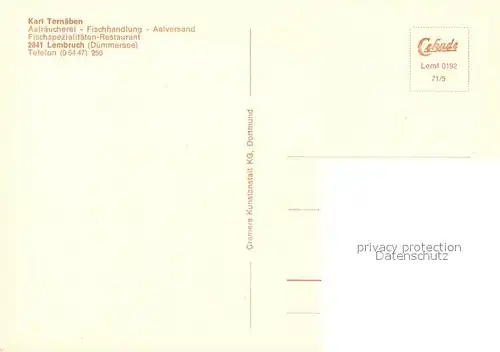 AK / Ansichtskarte Lembruch Aalraeucherei Fischspezialitaeten Karl Ternaeben Lembruch