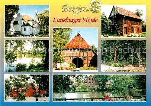 AK / Ansichtskarte Bergen_Celle Museum Lamberti Kirche Ziehbrunnen Muehlenteich Bergen_Celle