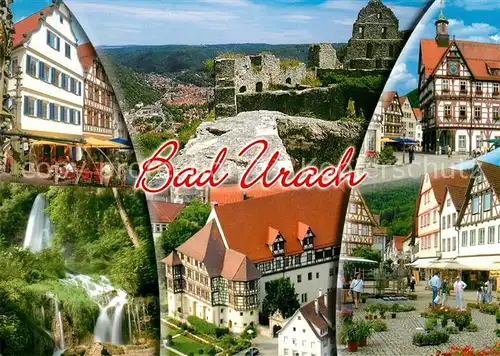 AK / Ansichtskarte Bad_Urach Burgruine Cafe Parkanlage Fachwerkhaus Bad_Urach