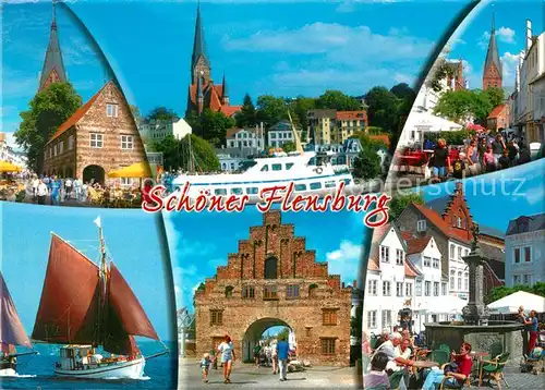 AK / Ansichtskarte Flensburg Kirche Museumsberg Nordertor Brunnen Hafen Flensburg