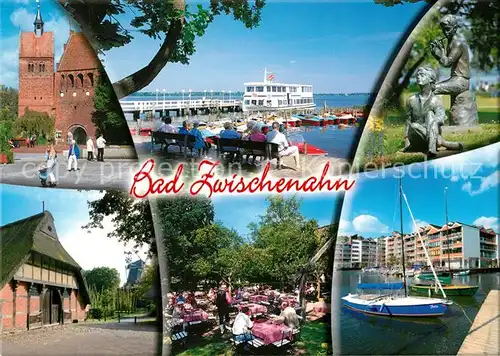 AK / Ansichtskarte Bad_Zwischenahn Hafen Seebruecke Faehrschiff Cafe Hafen Denkmal Kirche Bad_Zwischenahn