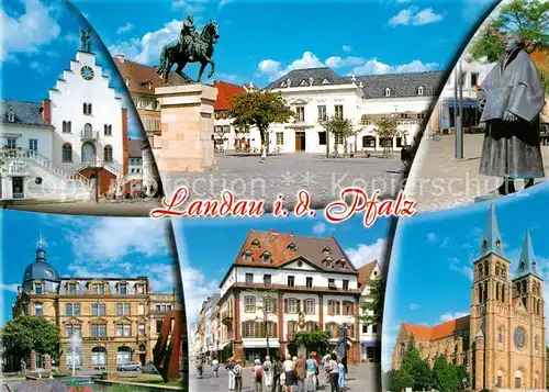 AK / Ansichtskarte Landau_Pfalz Reiterdenkmal Rathaus Schloss Kirche Marktplatz Denkmal Landau Pfalz