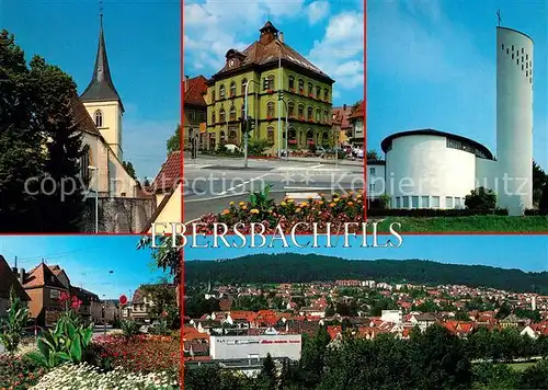 AK / Ansichtskarte Ebersbach_Fils Kirche Panorama Kirche Rathaus Ebersbach Fils