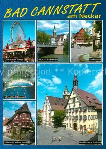 AK / Ansichtskarte Bad_Cannstatt Cannstatter Wasen Stadtkirche Marktstrasse Mineralbad Stadtkirche Rathaus  Bad_Cannstatt