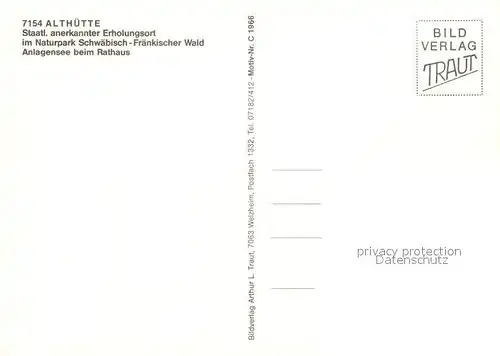 AK / Ansichtskarte Althuette_Wuerttemberg Anlagensee Rathaus Althuette Wuerttemberg