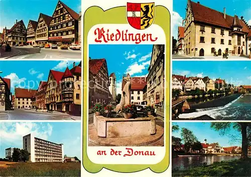 AK / Ansichtskarte Riedlingen_Donau Fachwerkhaeuser Brunnen Hochhaus Riedlingen Donau