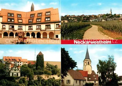 AK / Ansichtskarte Neckarwestheim Rathaus Kirche Turm Panorama Neckarwestheim