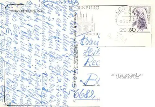 AK / Ansichtskarte Oldenburg_Niedersachsen Panorama Kirche Schloss Rathaus Strassenpartie Oldenburg Niedersachsen