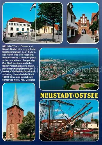 AK / Ansichtskarte Neustadt_Holstein Rathaus Stadttor Fliegeraufnahme Kirche Hafen Neustadt_Holstein