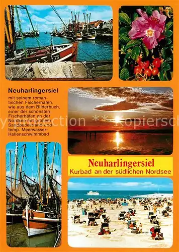 AK / Ansichtskarte Neuharlingersiel Fischereihafen Sonnenuntergang Strandpartie Neuharlingersiel