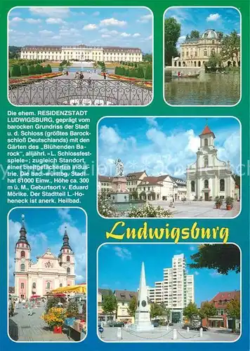 AK / Ansichtskarte Ludwigsburg_Wuerttemberg Schloss Schwanenteich Kirche Marktplatz Monument Ludwigsburg Wuerttemberg